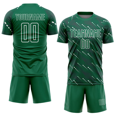 Custom Kelly Green White Slant Lines Sports Sublimation Soccer Uniform Jersey