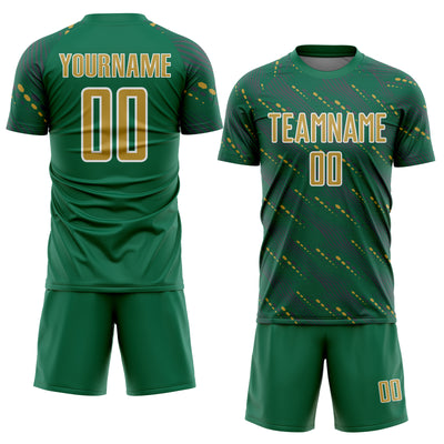 Custom Kelly Green Old Gold-White Slant Lines Sports Sublimation Soccer Uniform Jersey