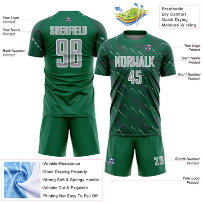 Custom Kelly Green Gray-White Slant Lines Sports Sublimation Soccer Uniform Jersey