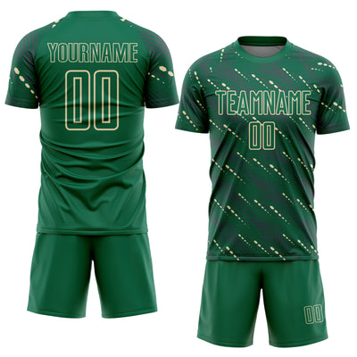 Custom Kelly Green Cream Slant Lines Sports Sublimation Soccer Uniform Jersey