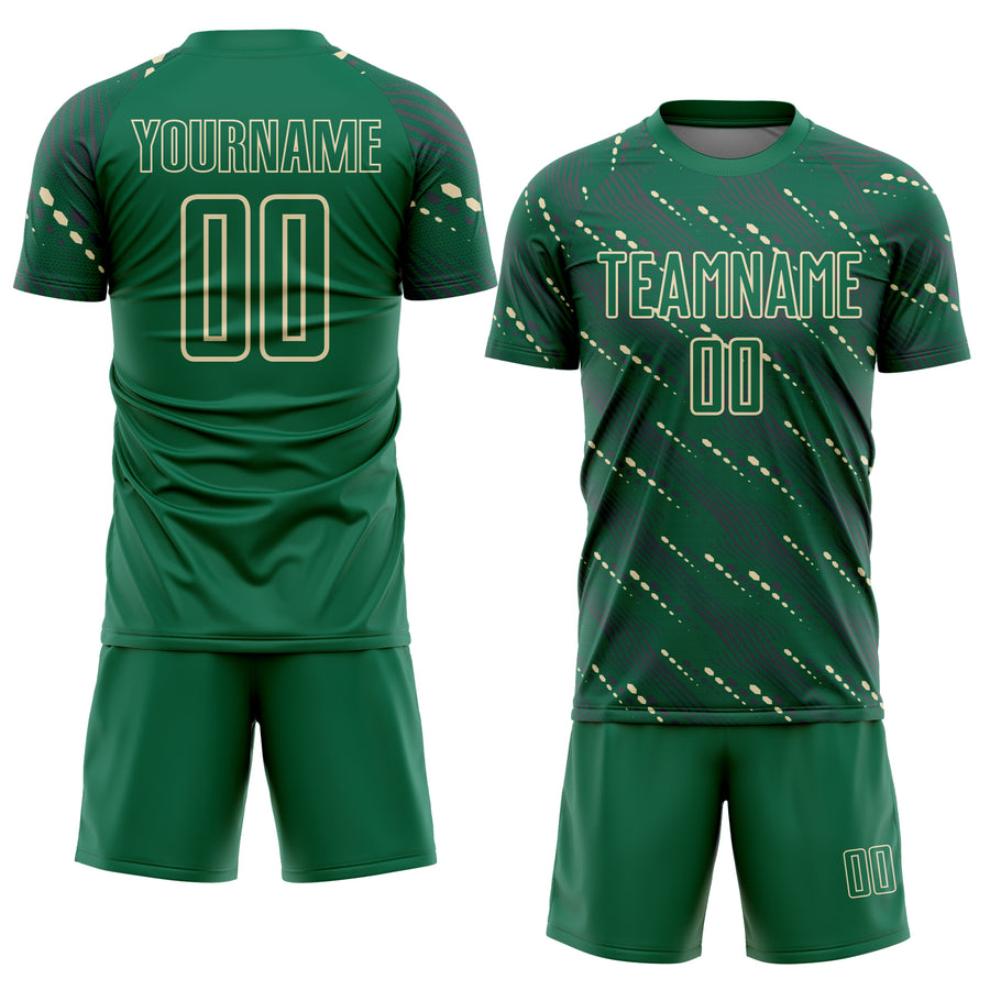 Custom Kelly Green Cream Slant Lines Sports Sublimation Soccer Uniform Jersey