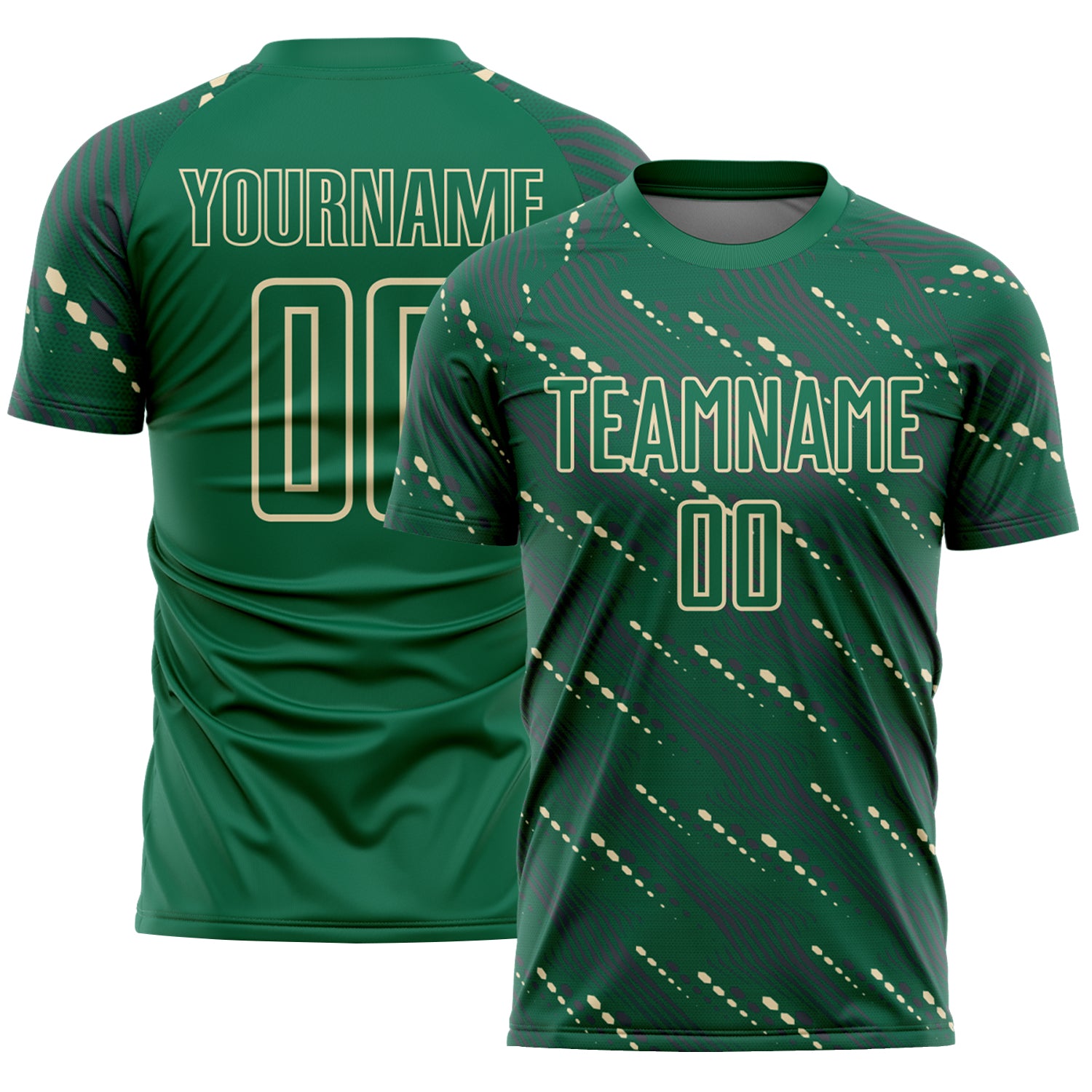 Custom Kelly Green Cream Slant Lines Sports Sublimation Soccer Uniform Jersey