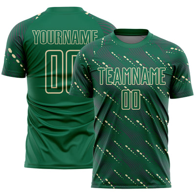 Custom Kelly Green Cream Slant Lines Sports Sublimation Soccer Uniform Jersey