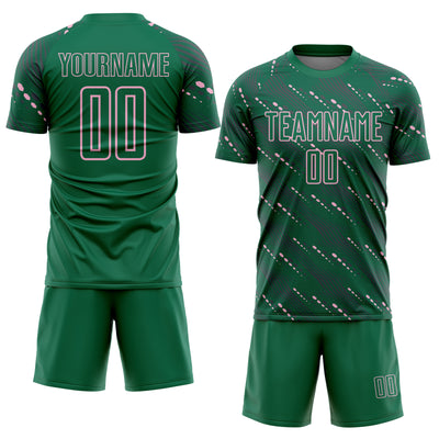 Custom Kelly Green Light Pink Slant Lines Sports Sublimation Soccer Uniform Jersey