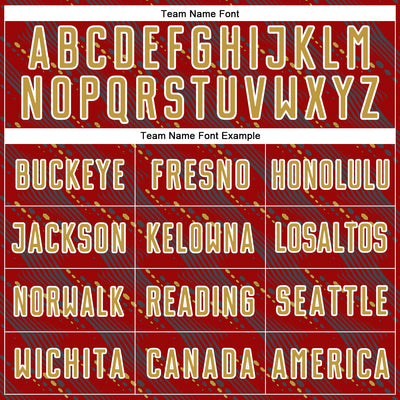 Custom Red Old Gold-White Slant Lines Sports Sublimation Soccer Uniform Jersey