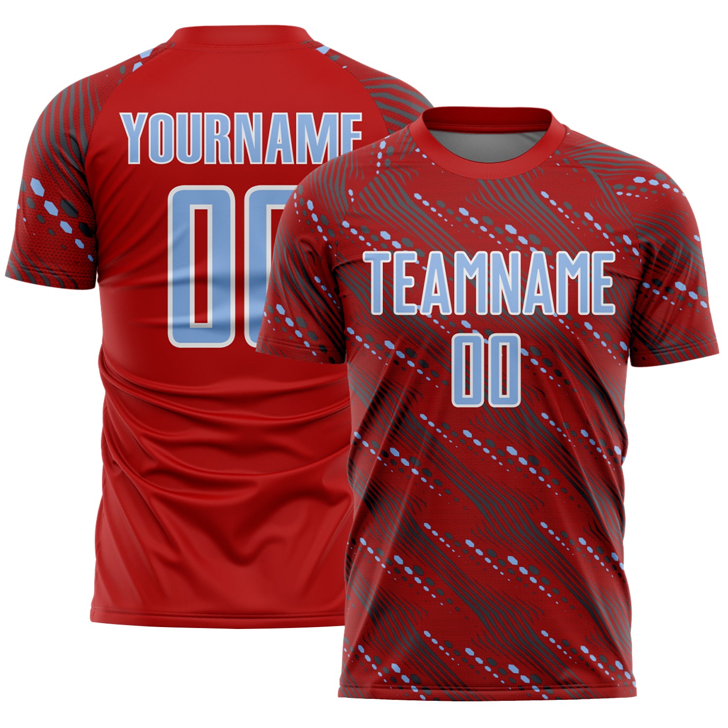 Custom Red Light Blue-White Slant Lines Sports Sublimation Soccer Uniform Jersey
