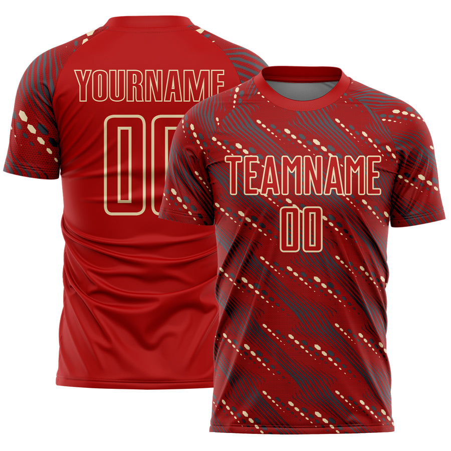 Custom Red Cream Slant Lines Sports Sublimation Soccer Uniform Jersey