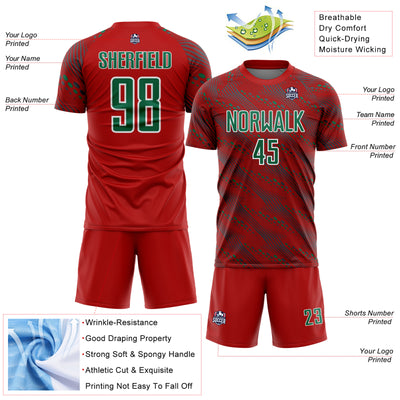Custom Red Kelly Green-White Slant Lines Sports Sublimation Soccer Uniform Jersey