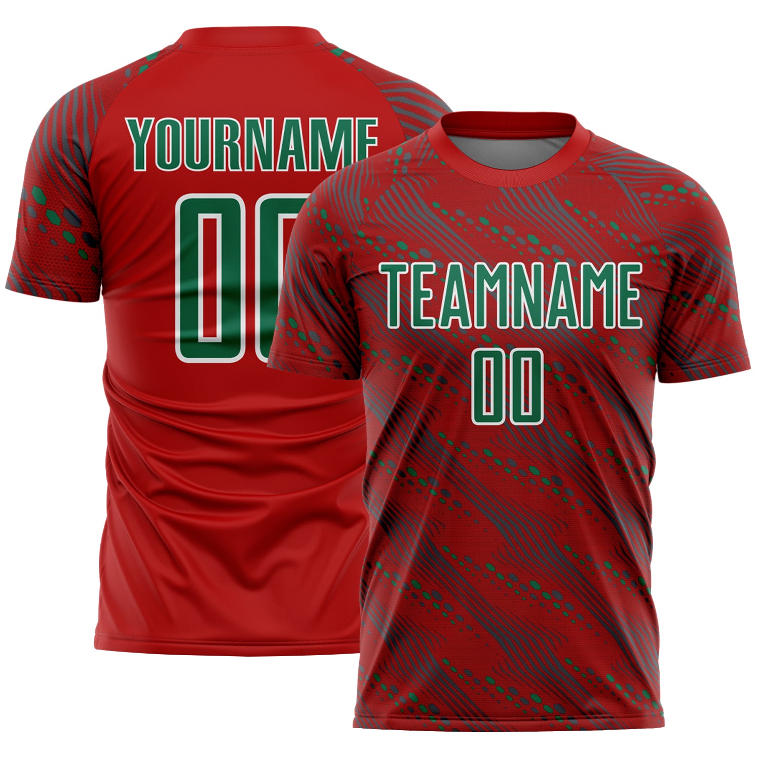 Custom Red Kelly Green-White Slant Lines Sports Sublimation Soccer Uniform Jersey