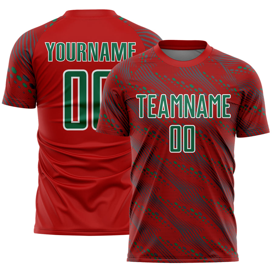 Custom Red Kelly Green-White Slant Lines Sports Sublimation Soccer Uniform Jersey