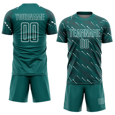 Custom Teal White Slant Lines Sports Sublimation Soccer Uniform Jersey