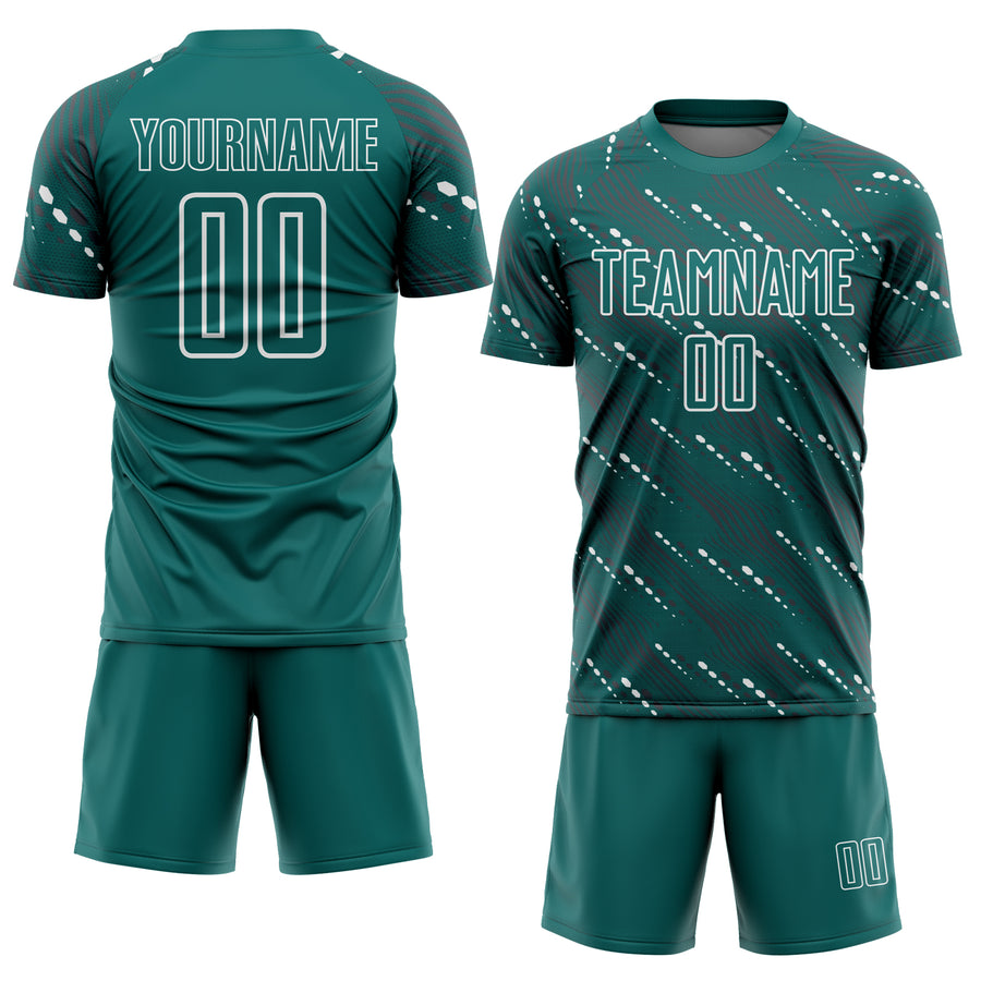 Custom Teal White Slant Lines Sports Sublimation Soccer Uniform Jersey