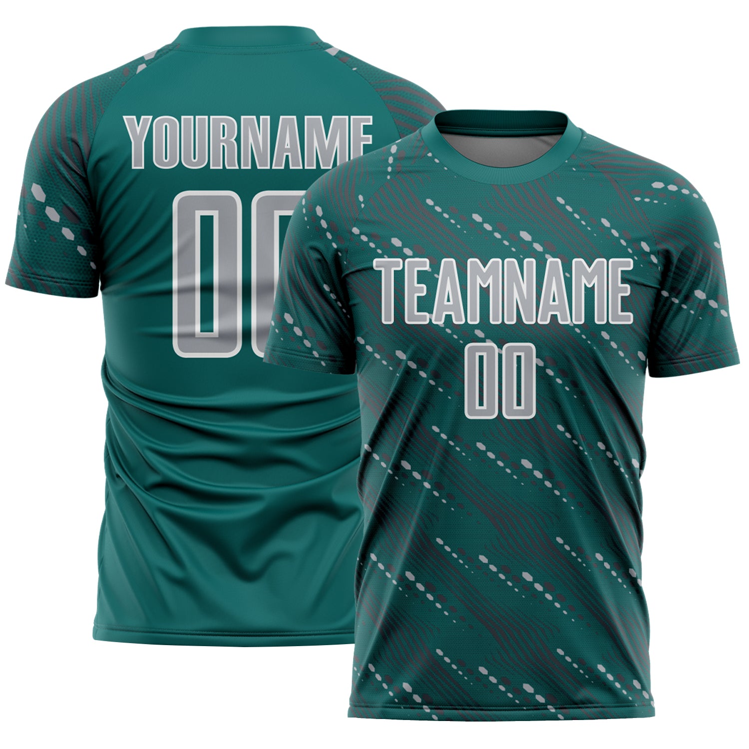 Custom Teal Gray-White Slant Lines Sports Sublimation Soccer Uniform Jersey