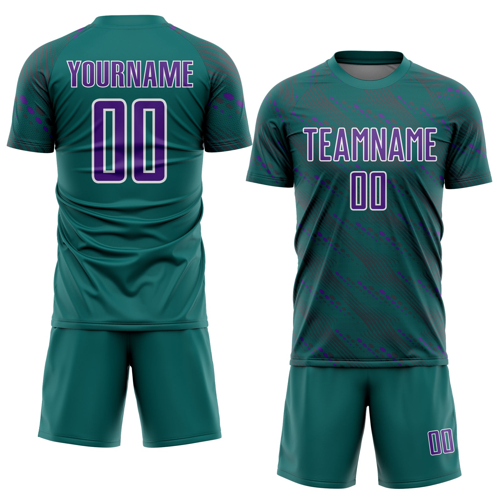 Custom Teal Purple-White Slant Lines Sports Sublimation Soccer Uniform Jersey