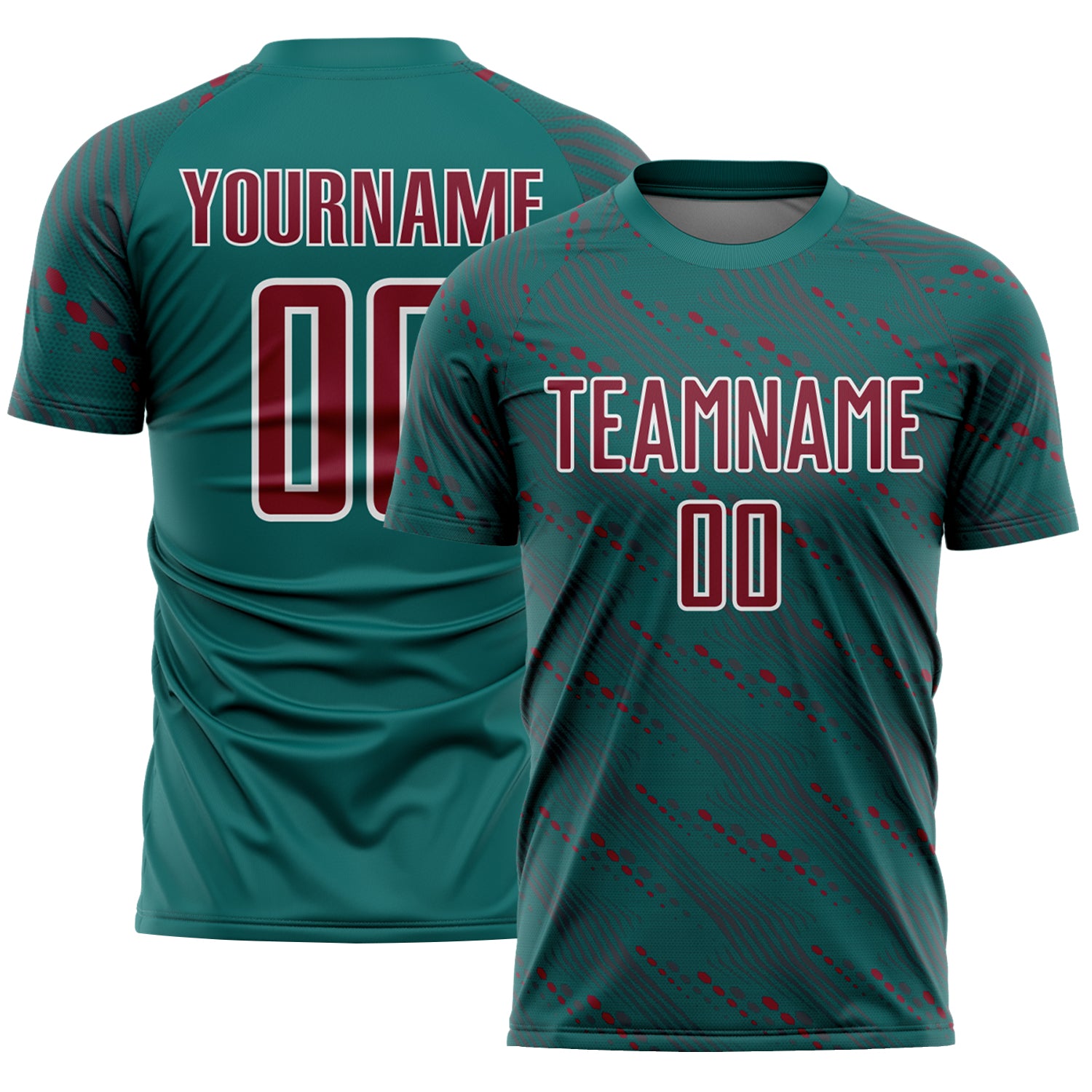 Custom Teal Crimson-White Slant Lines Sports Sublimation Soccer Uniform Jersey