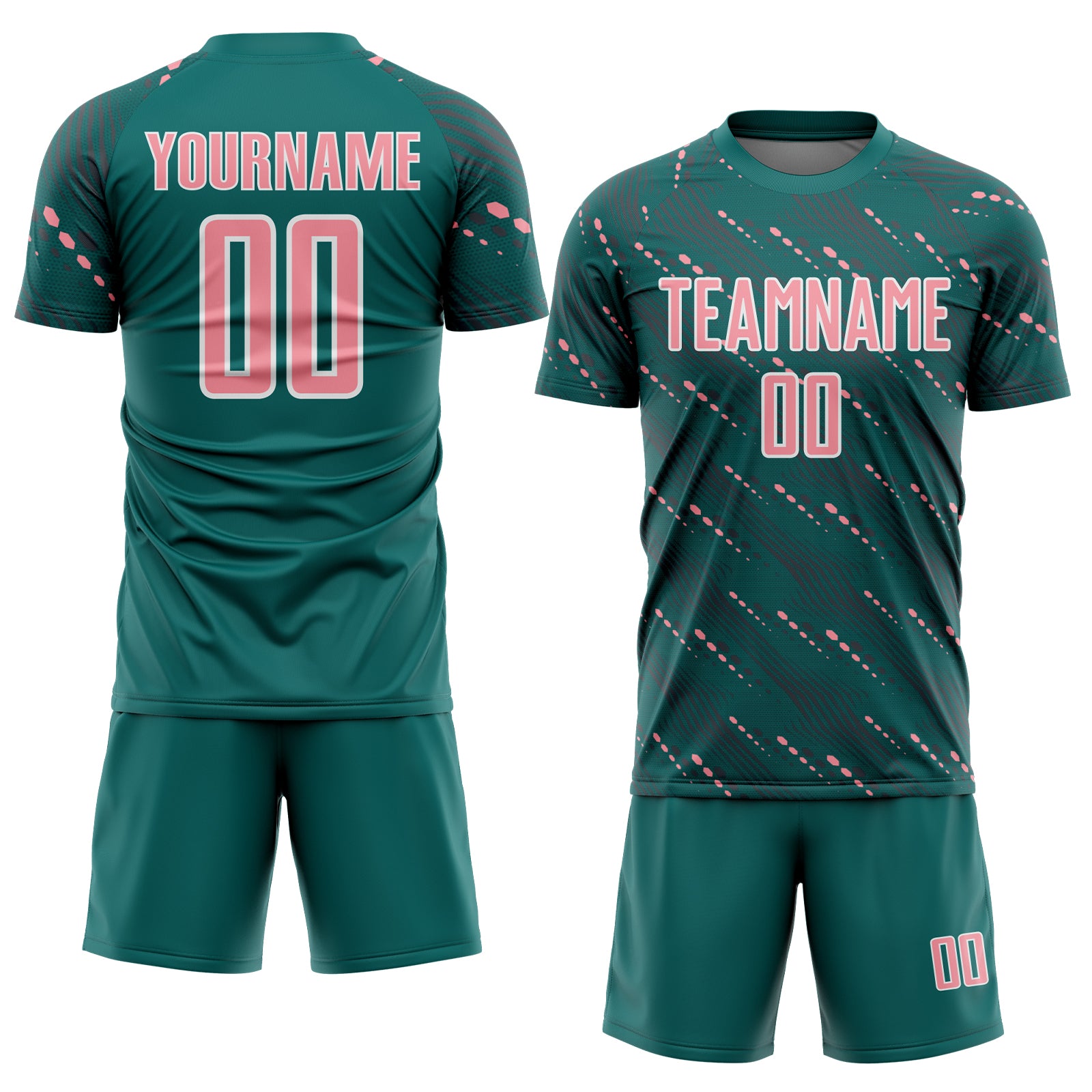 Custom Teal Medium Pink-White Slant Lines Sports Sublimation Soccer Uniform Jersey