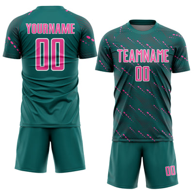 Custom Teal Pink-White Slant Lines Sports Sublimation Soccer Uniform Jersey