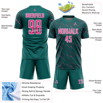 Custom Teal Pink-White Slant Lines Sports Sublimation Soccer Uniform Jersey
