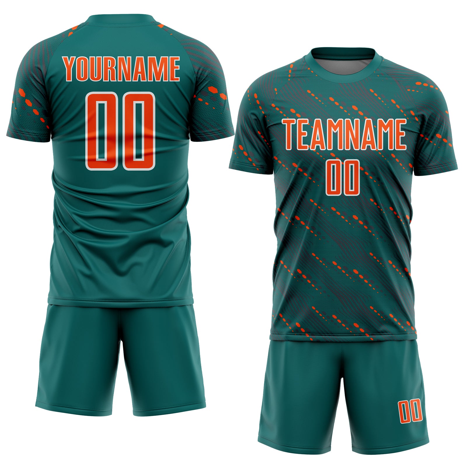 Custom Teal Orange-White Slant Lines Sports Sublimation Soccer Uniform Jersey