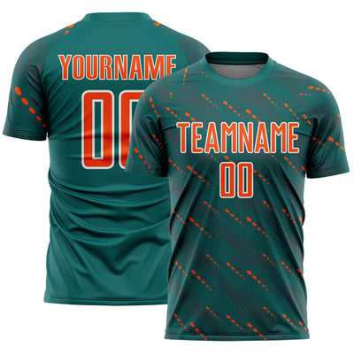 Custom Teal Orange-White Slant Lines Sports Sublimation Soccer Uniform Jersey