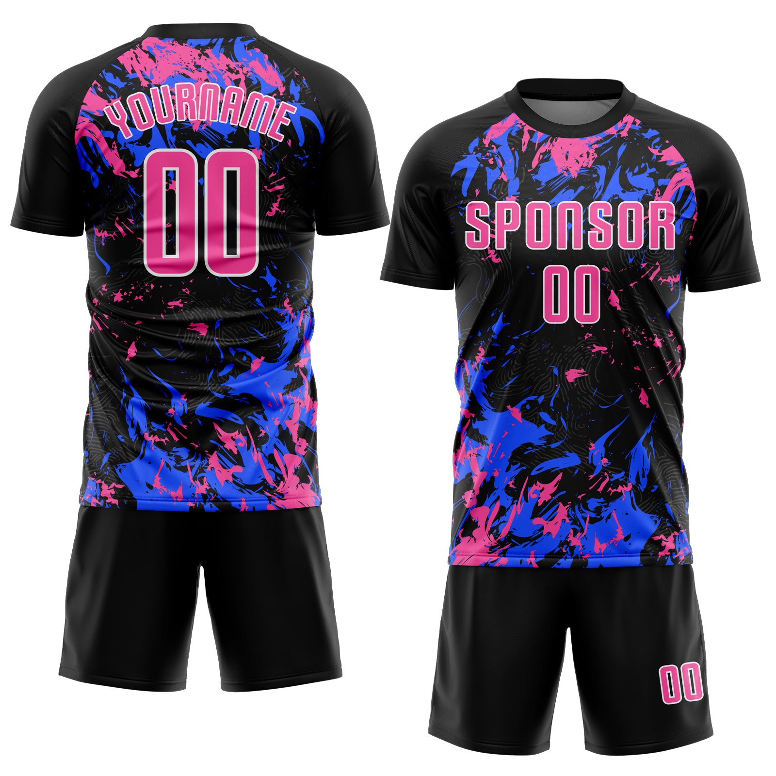 Custom Black Pink Royal-White Fluid Art Splash Sublimation Soccer Uniform Jersey