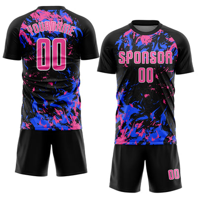 Custom Black Pink Royal-White Fluid Art Splash Sublimation Soccer Uniform Jersey