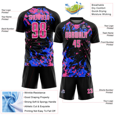 Custom Black Pink Royal-White Fluid Art Splash Sublimation Soccer Uniform Jersey