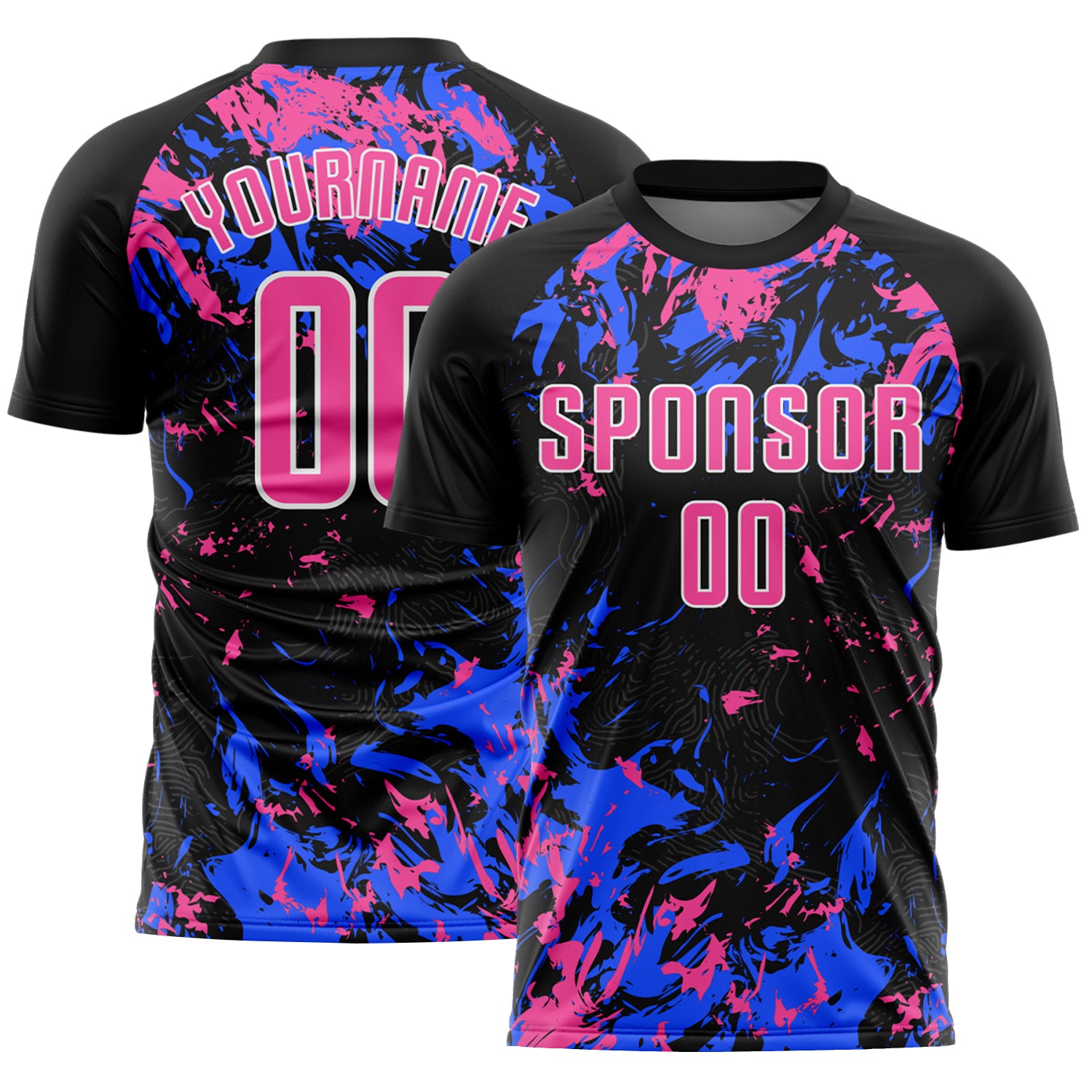 Custom Black Pink Royal-White Fluid Art Splash Sublimation Soccer Uniform Jersey