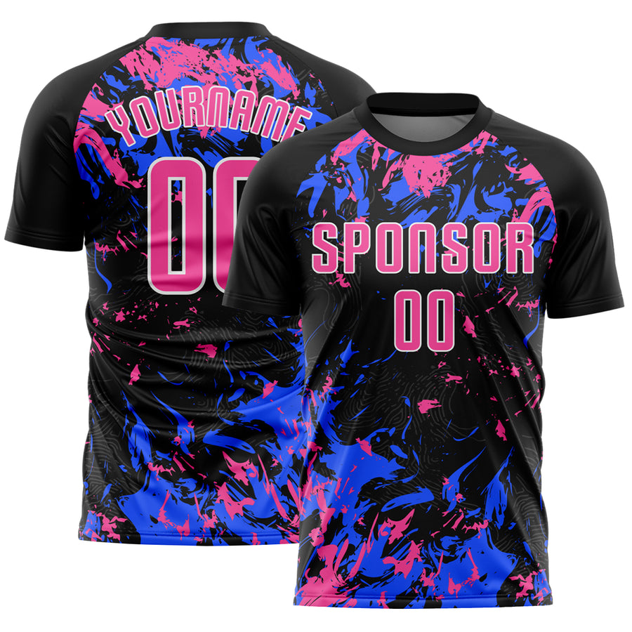 Custom Black Pink Royal-White Fluid Art Splash Sublimation Soccer Uniform Jersey