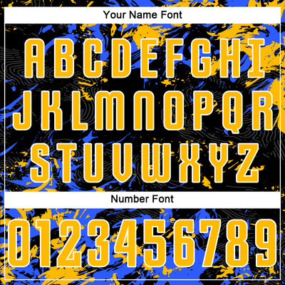 Custom Black Gold Royal-White Fluid Art Splash Sublimation Soccer Uniform Jersey