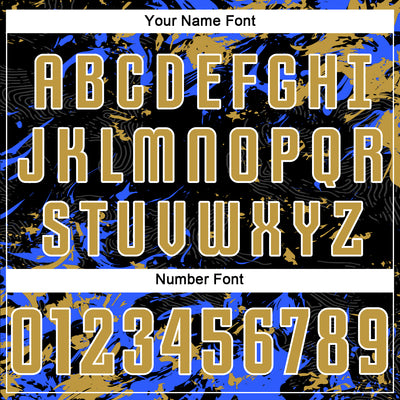 Custom Black Old Gold Royal-White Fluid Art Splash Sublimation Soccer Uniform Jersey