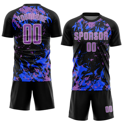 Custom Black Medium Purple Royal-White Fluid Art Splash Sublimation Soccer Uniform Jersey