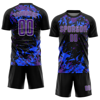 Custom Black Purple Royal-White Fluid Art Splash Sublimation Soccer Uniform Jersey
