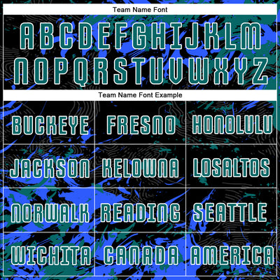 Custom Black Teal Royal-White Fluid Art Splash Sublimation Soccer Uniform Jersey