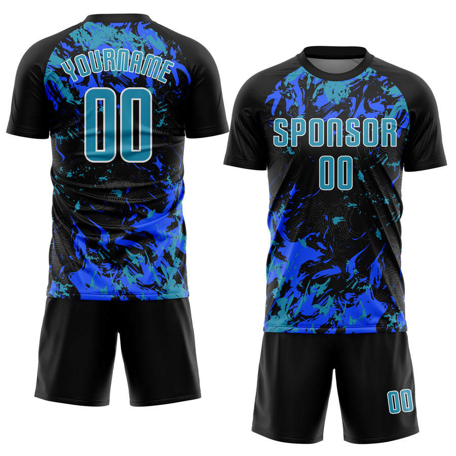 Custom Black Panther Blue Royal-White Fluid Art Splash Sublimation Soccer Uniform Jersey