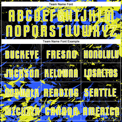 Custom Black Neon Yellow Royal-White Fluid Art Splash Sublimation Soccer Uniform Jersey