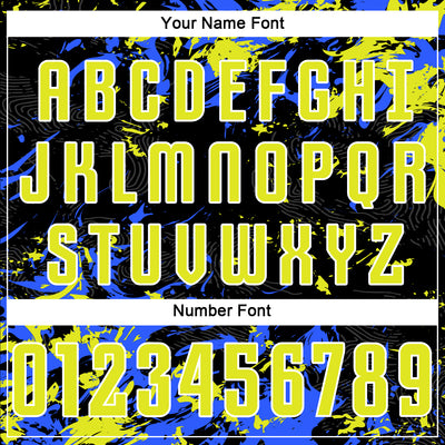 Custom Black Neon Yellow Royal-White Fluid Art Splash Sublimation Soccer Uniform Jersey