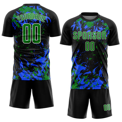 Custom Black Grass Green Royal-White Fluid Art Splash Sublimation Soccer Uniform Jersey