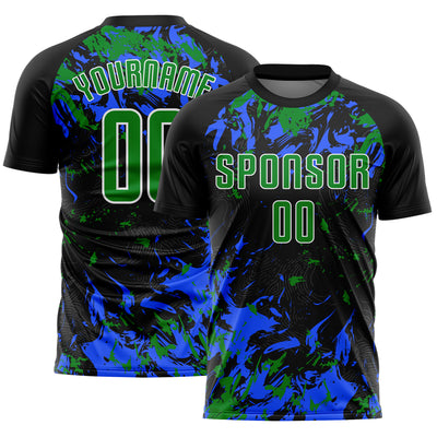 Custom Black Grass Green Royal-White Fluid Art Splash Sublimation Soccer Uniform Jersey
