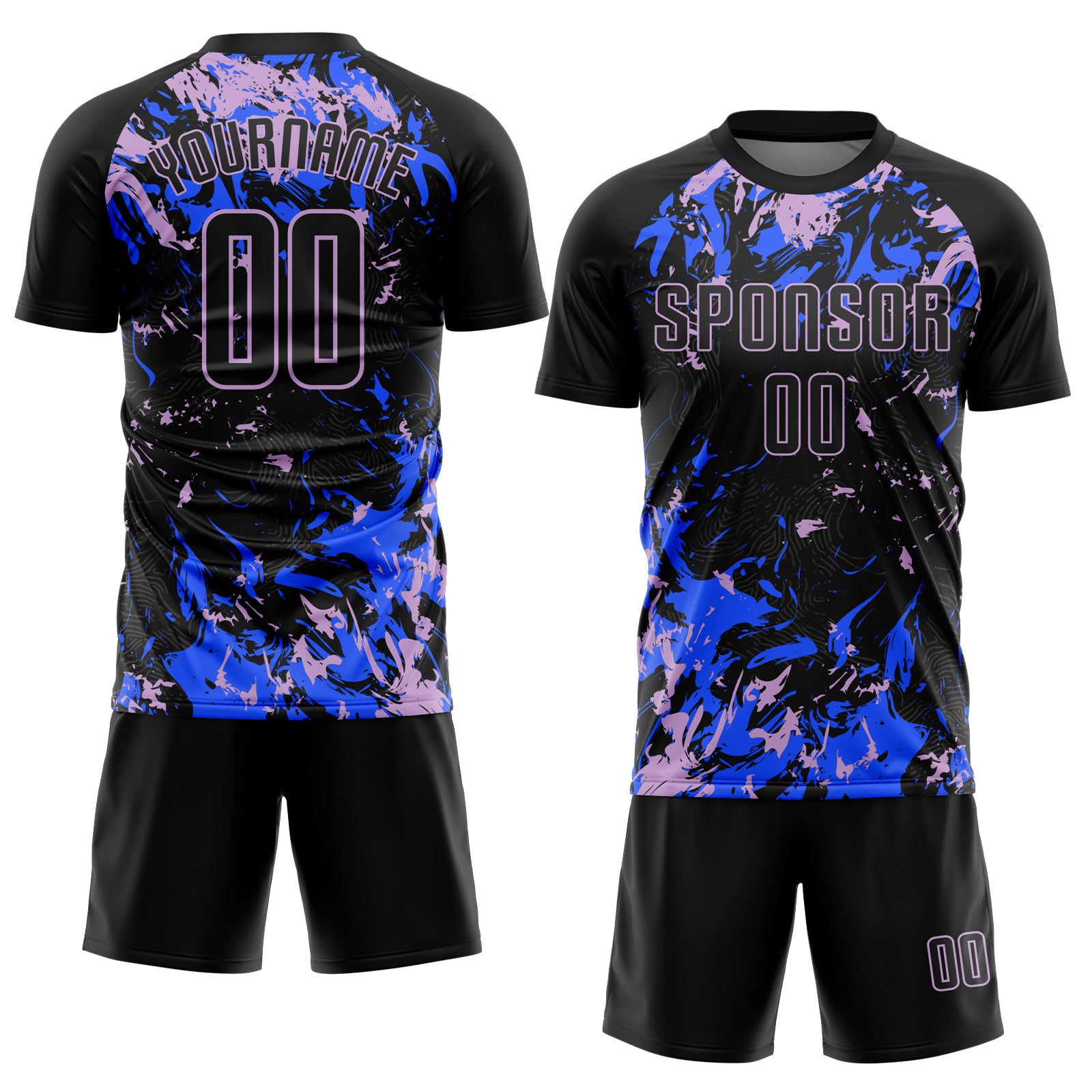 Custom Black Light Purple-Royal Fluid Art Splash Sublimation Soccer Uniform Jersey