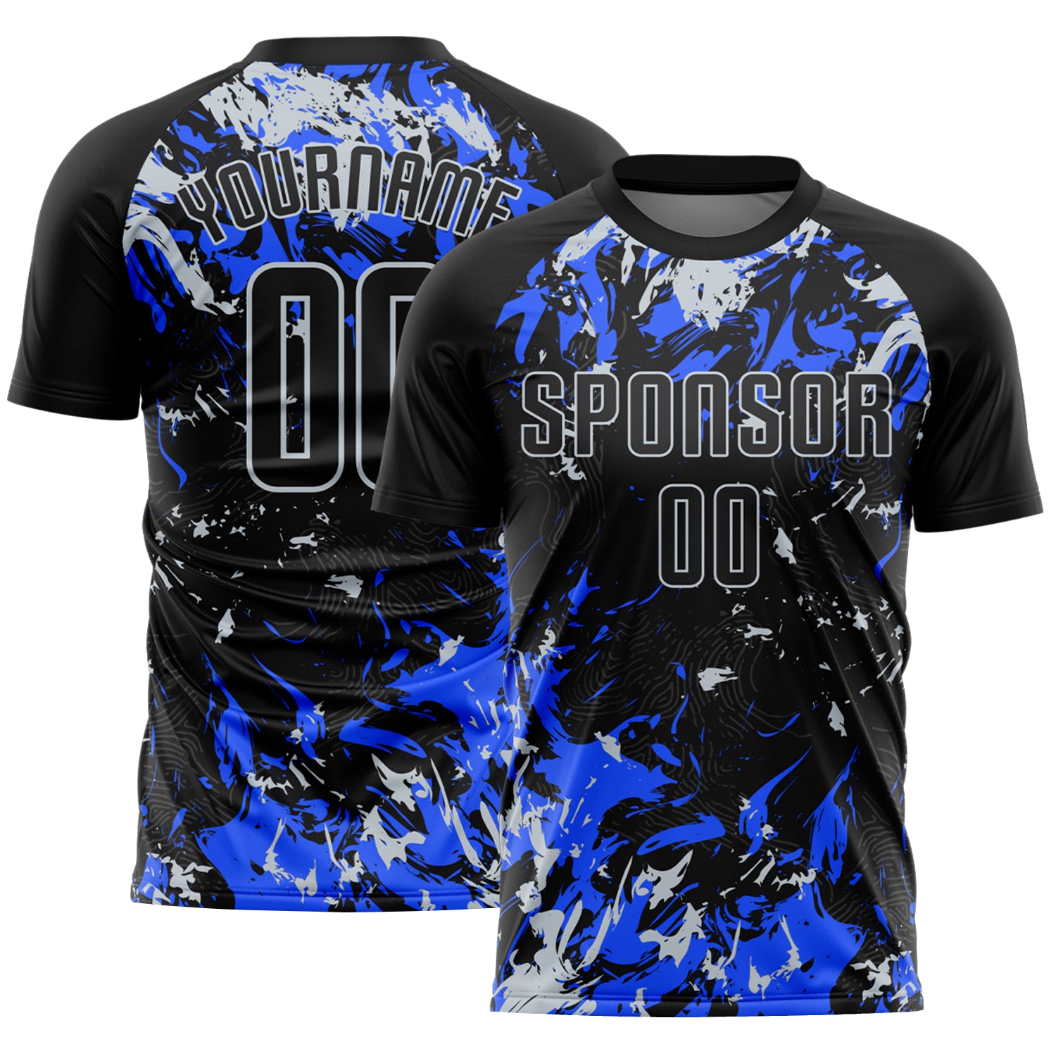 Custom Black Silver-Royal Fluid Art Splash Sublimation Soccer Uniform Jersey