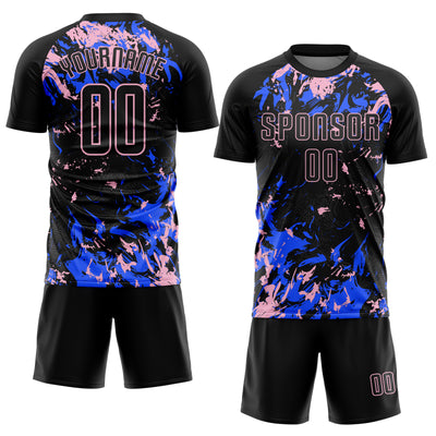 Custom Black Light Pink-Royal Fluid Art Splash Sublimation Soccer Uniform Jersey