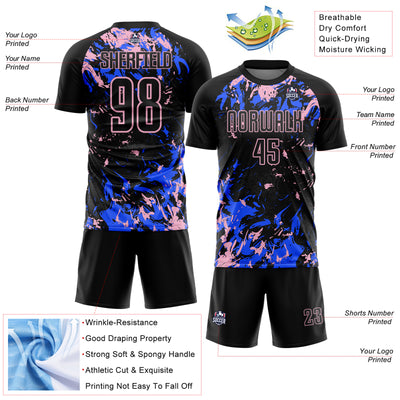 Custom Black Light Pink-Royal Fluid Art Splash Sublimation Soccer Uniform Jersey