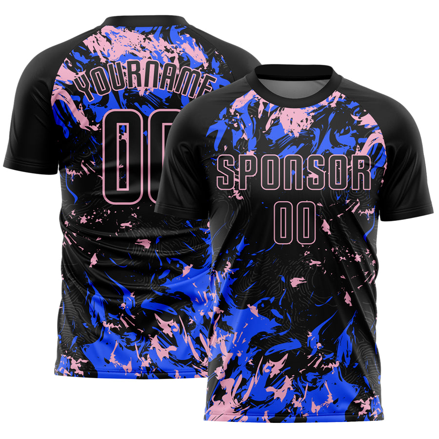 Custom Black Light Pink-Royal Fluid Art Splash Sublimation Soccer Uniform Jersey