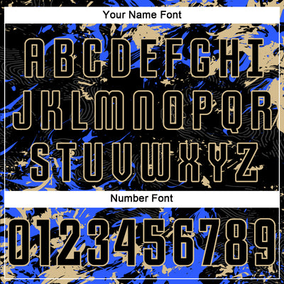 Custom Black Vegas Gold-Royal Fluid Art Splash Sublimation Soccer Uniform Jersey