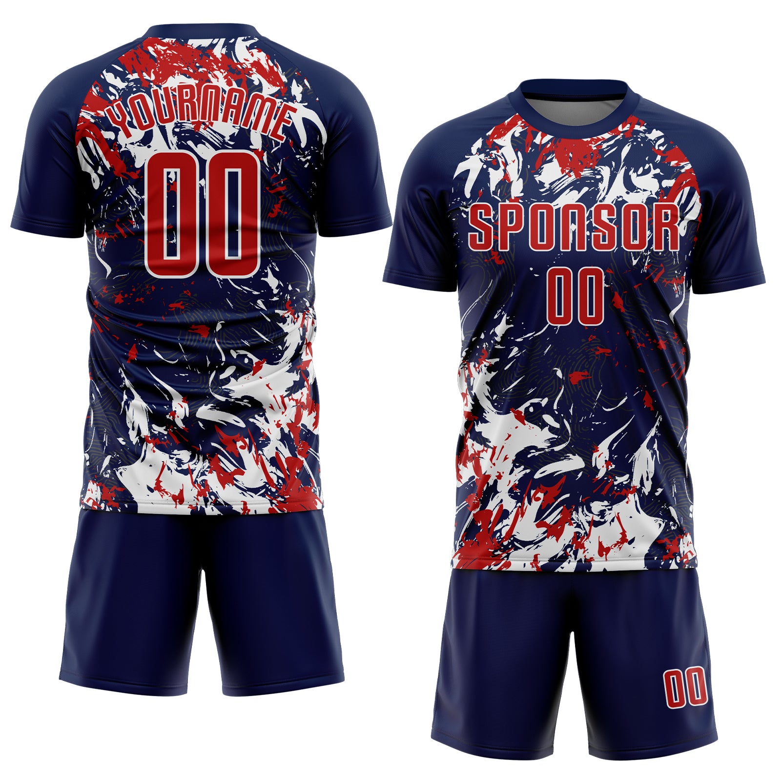 Custom Navy Red-White Fluid Art Splash Sublimation Soccer Uniform Jersey