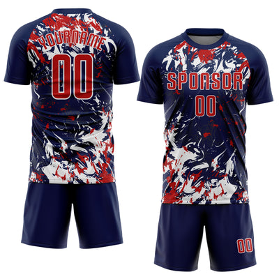 Custom Navy Red-White Fluid Art Splash Sublimation Soccer Uniform Jersey