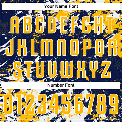 Custom Navy Gold-White Fluid Art Splash Sublimation Soccer Uniform Jersey