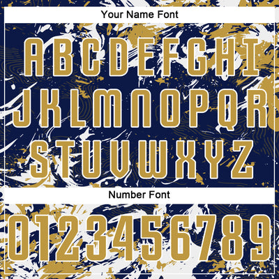 Custom Navy Old Gold-White Fluid Art Splash Sublimation Soccer Uniform Jersey