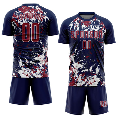 Custom Navy Crimson-White Fluid Art Splash Sublimation Soccer Uniform Jersey